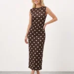 Πουά Μidi Dress Καφέ