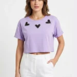 T-shirt με Καρδιά Λιλά